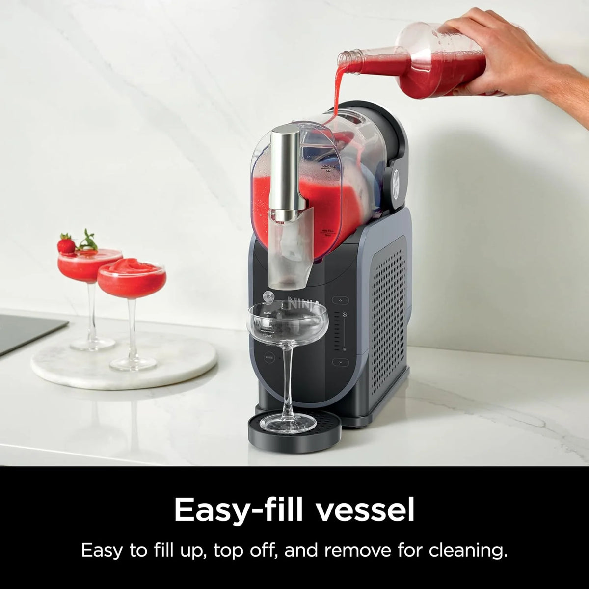 SLUSHi with RapidChill Technology. 88 oz. Frozen Drink & Slushie Machine. 5 Preset Programs. Margaritas. Frappés. and More. Premium Accents. Black. FS301