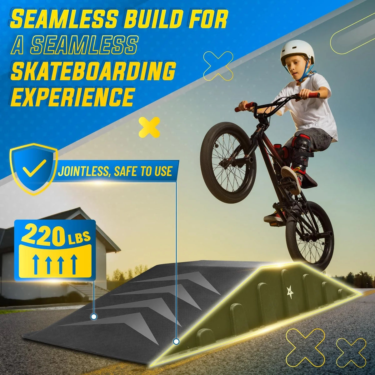 Yes4all Single - Piece Skateboard Ramp, Bike Ramp, Skate Ramp - Design for Beginners, More Durable, Safe, Capacity 220 lb