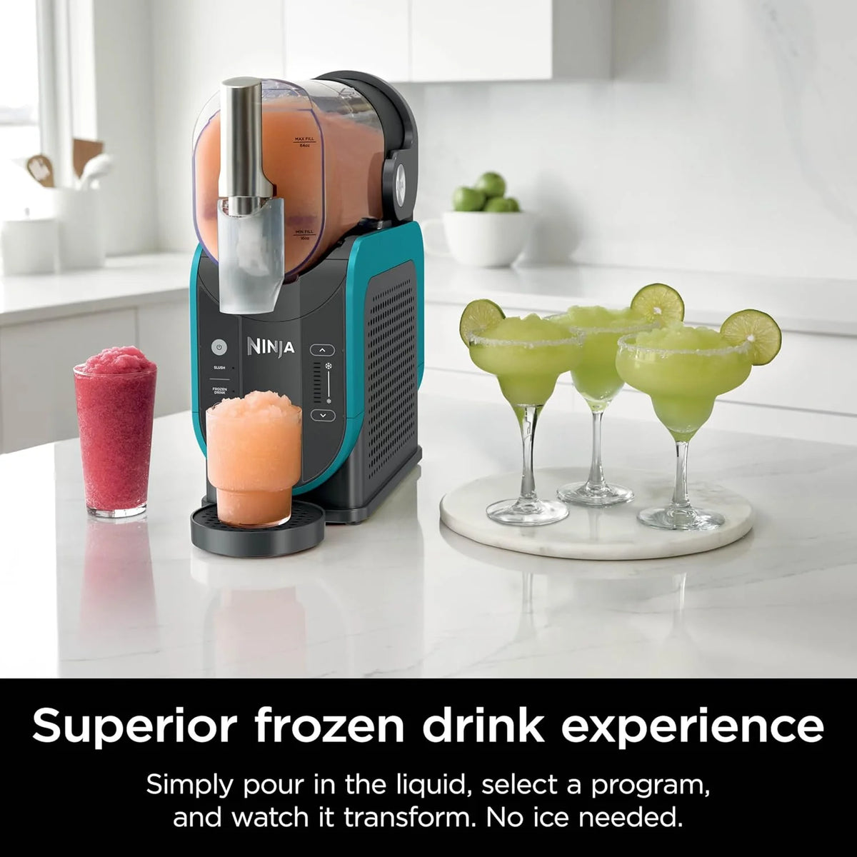 SLUSHi with RapidChill Technology. 88 oz. Frozen Drink & Slushie Machine. 5 Preset Programs. Margaritas. Frappés. and More. Premium Accents. Black. FS301