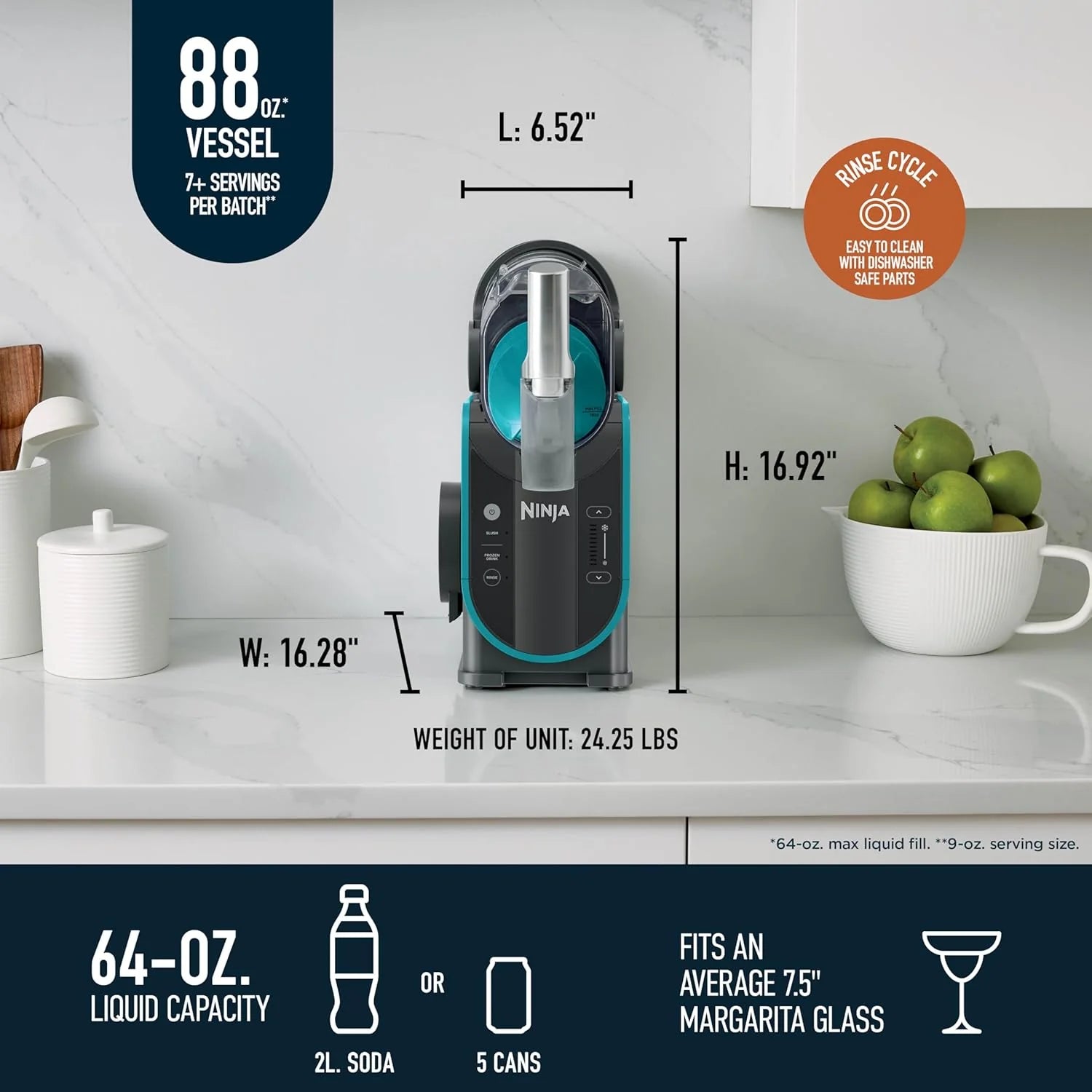 SLUSHi with RapidChill Technology. 88 oz. Frozen Drink & Slushie Machine. 5 Preset Programs. Margaritas. Frappés. and More. Premium Accents. Black. FS301