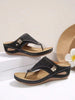 Women's Flat Rope Thong Slip-On Sandals With Rivets And Elastic Ankle Strap, Hollow Round Toe Non-Slip Flat Outdoor Sandals