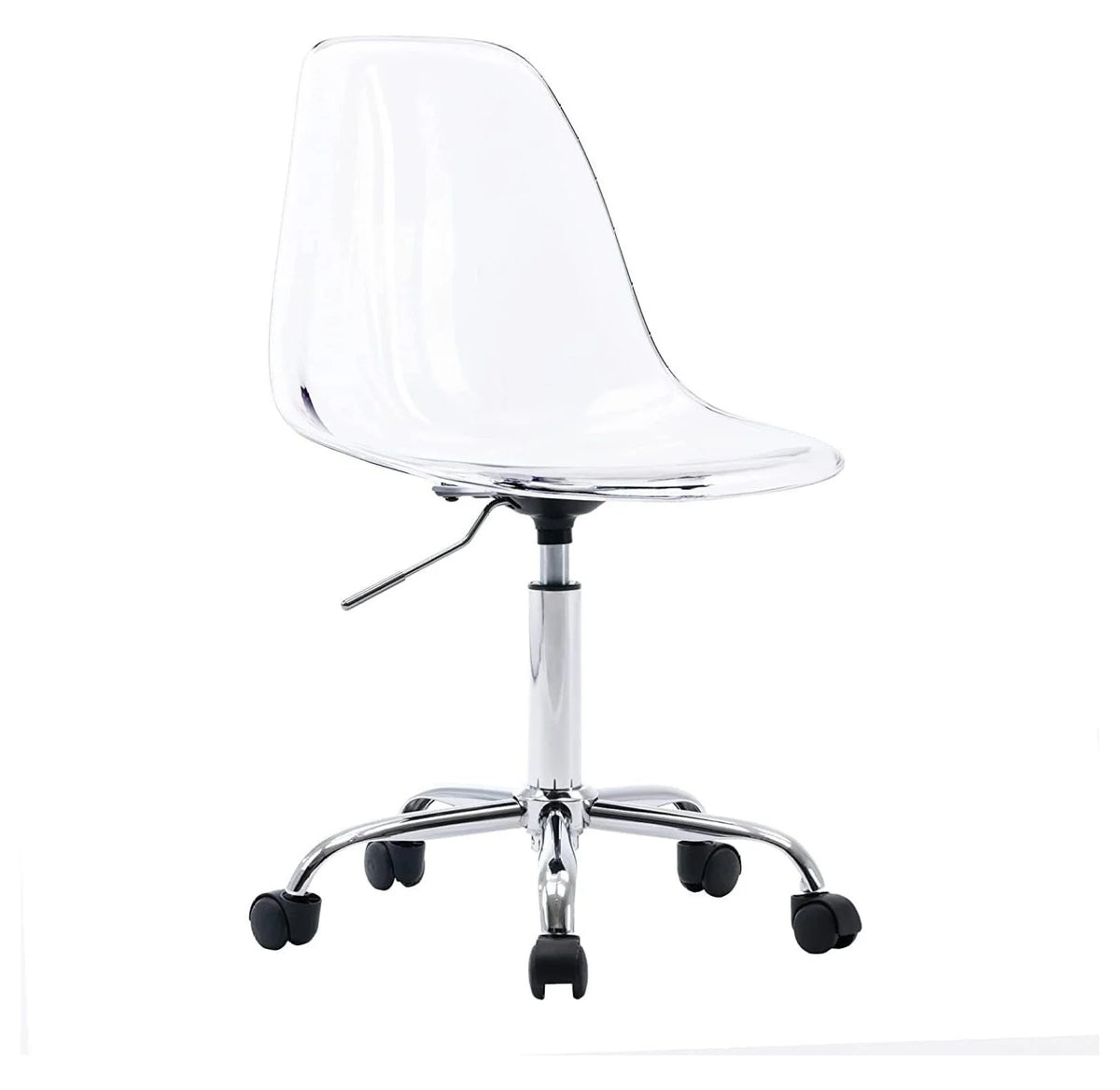 Echoworld Clear Rolling Chair, Armless Desk Chair with Golden Feet Swivel Molded Plastic Shell Adjustable Home Office Chair with Wheels, Clear